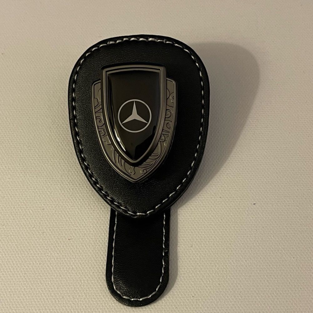 Mercedes Benz Sunglass Holder for Car with Logo Black PU Leather NWT
